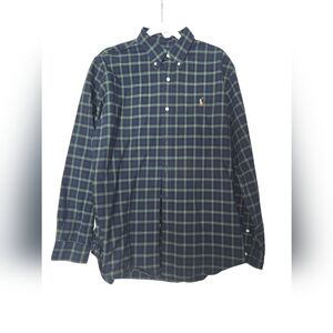 Ralph Lauren Men's Long Sleeve Button Down Shirt Blue Green Plaid XL Classic Fit